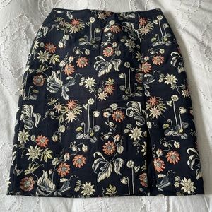 Ann Taylor Navy Floral Brocade Skirt